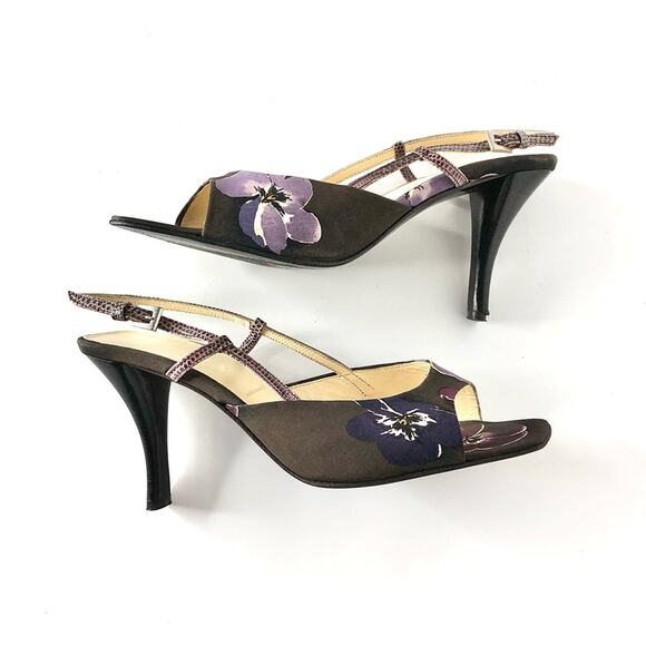 Vintage Prada Floral Print Snakeskin Slingback Heeled Sandals 38.5 - Picture 3 of 7